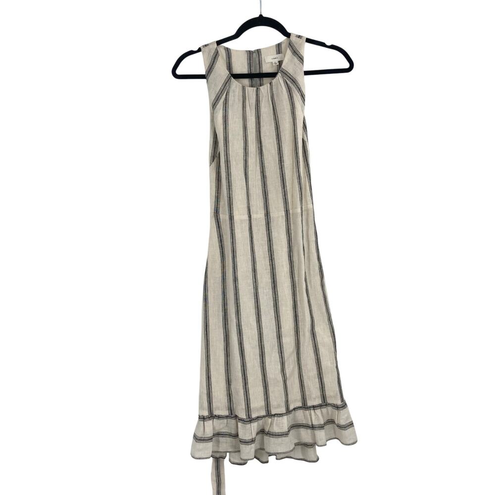 A Loves A Linen Blend Striped Blue White Sleeveless Belted Dress Women’s Medium